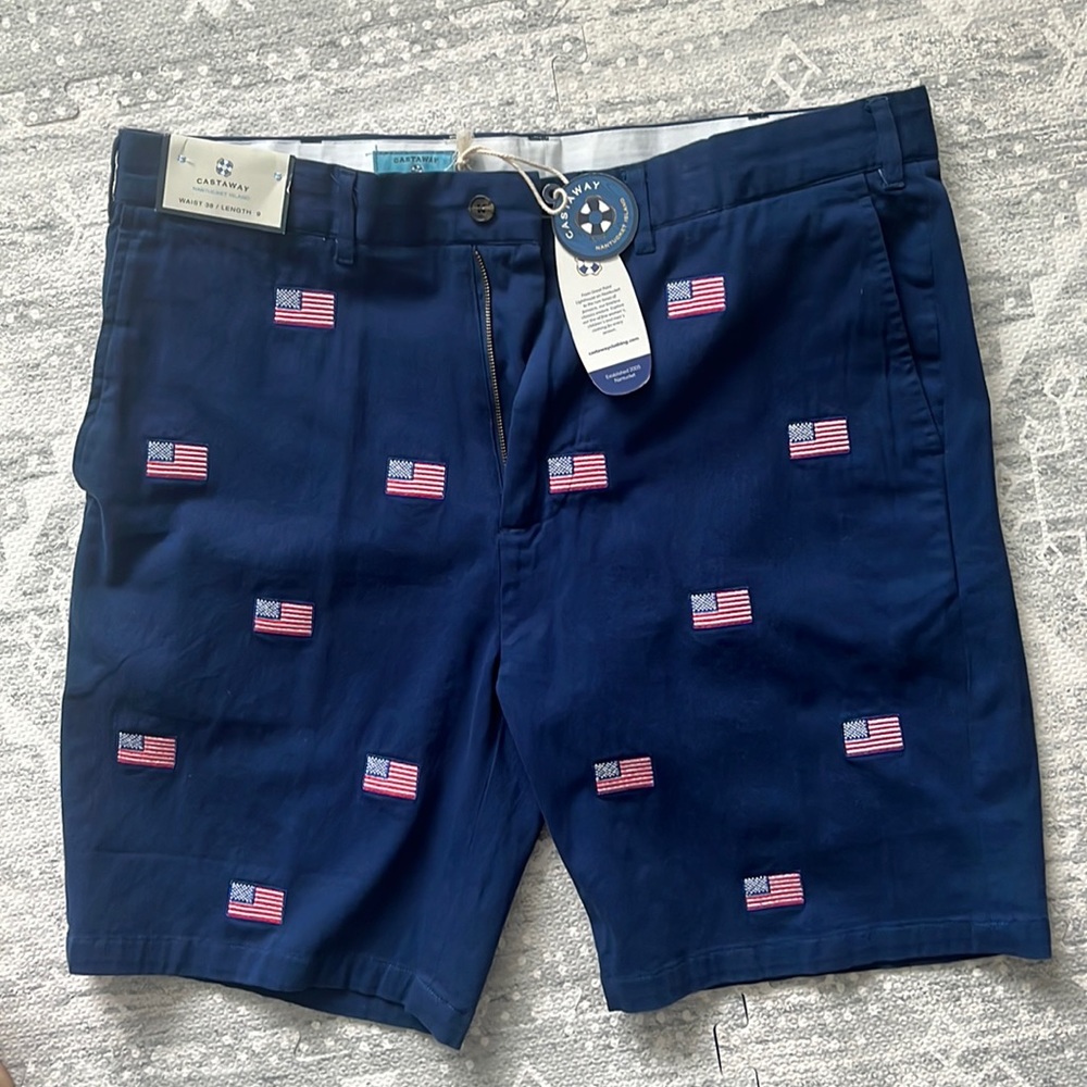 NEW castaway embroidered American flag shorts